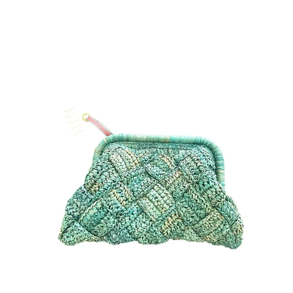 BTB LOS ANGELES Gigi Braided Raffia Clutch Green‎ NEW NWT